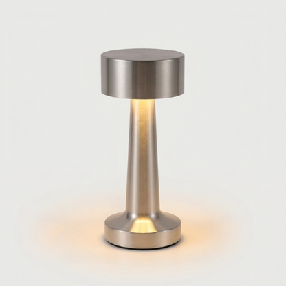 Zain cordless rechargeable table lamp in silver on white background